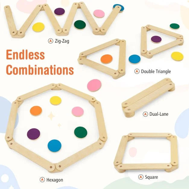 12-Piece Kids Wooden Balance Beam Set with Colorful Stepping Stones