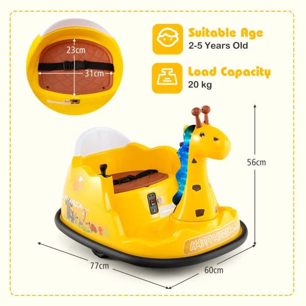 12V Giraffe Bumper Car for Toddlers – 360° Spinning Ride-On Toy