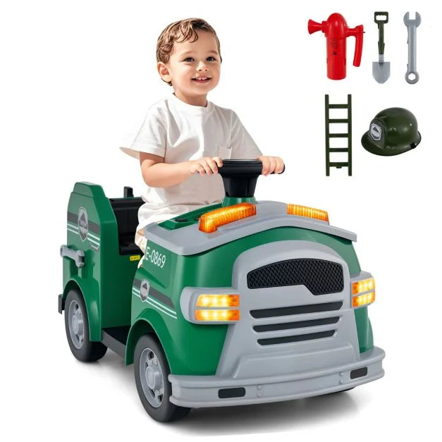 12V Electric Fire Truck Ride-On for Kids with Tools