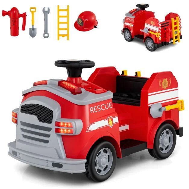 12V Electric Fire Truck Ride-On for Kids with Tools