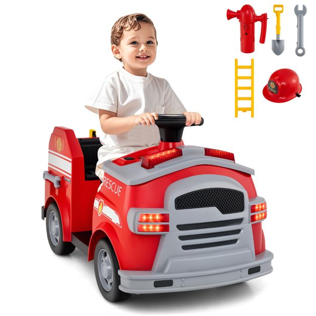 12V Electric Fire Truck Ride-On for Kids with Tools