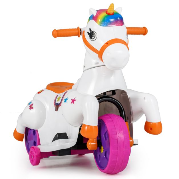 Kids 12V Unicorn Ride-On Vehicle with Training Wheels