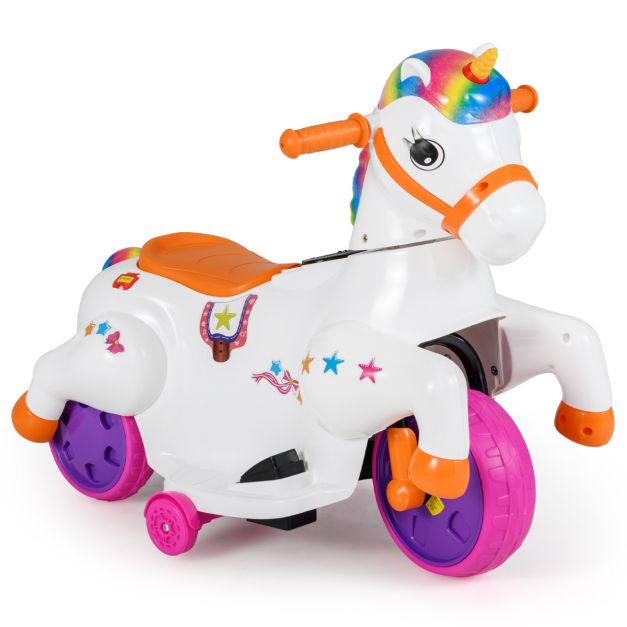 Kids 12V Unicorn Ride-On Vehicle with Training Wheels
