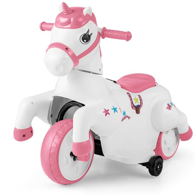 Kids 12V Unicorn Ride-On Vehicle with Training Wheels