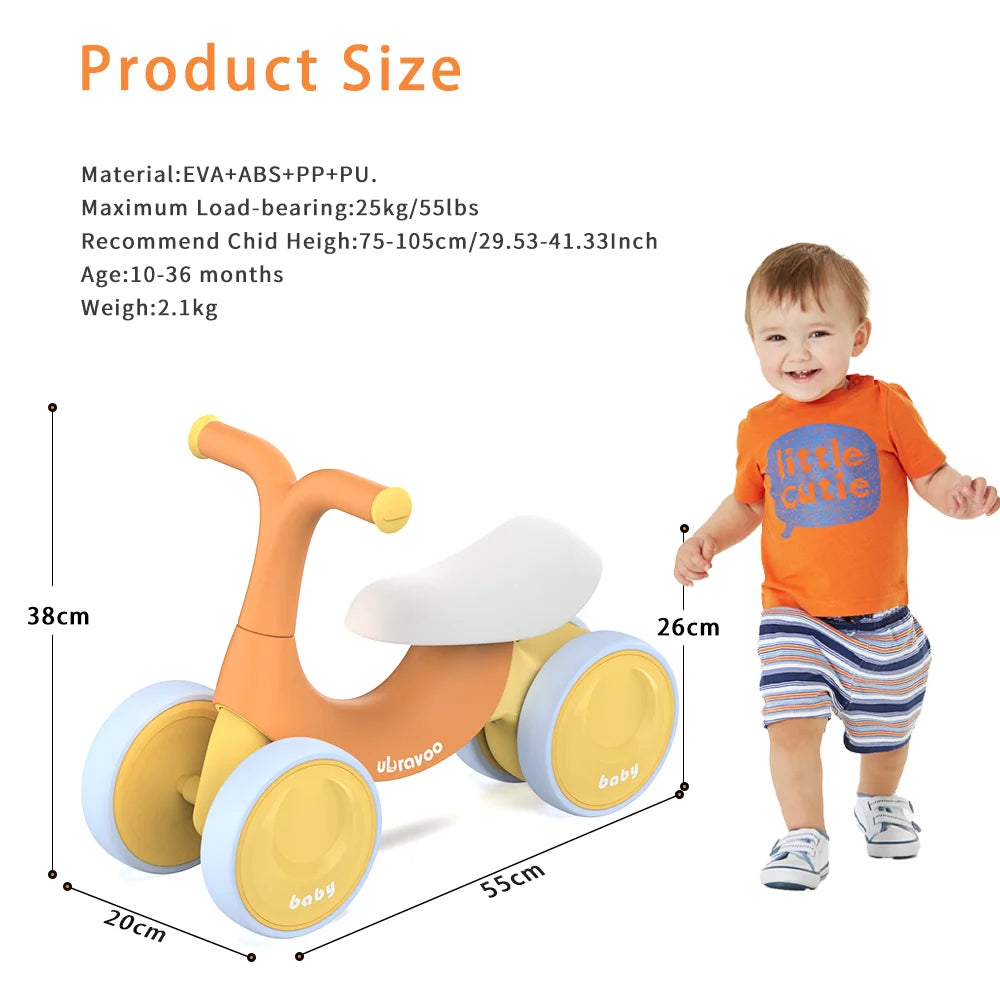 UBRAVOO Baby Balance Bike & Walker, 4-Wheel No-Pedal Ride-On for 10–36 Months