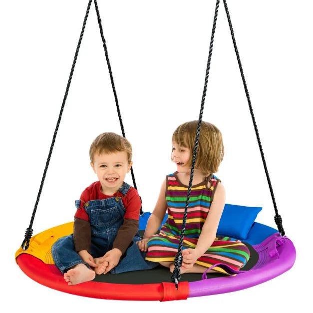 Kids’ 100cm Round Saucer Swing with Pillow and Sturdy Handle
