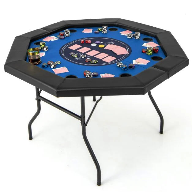 8-Player 130cm Foldable Poker Table with Padded Rails & Easy Storage