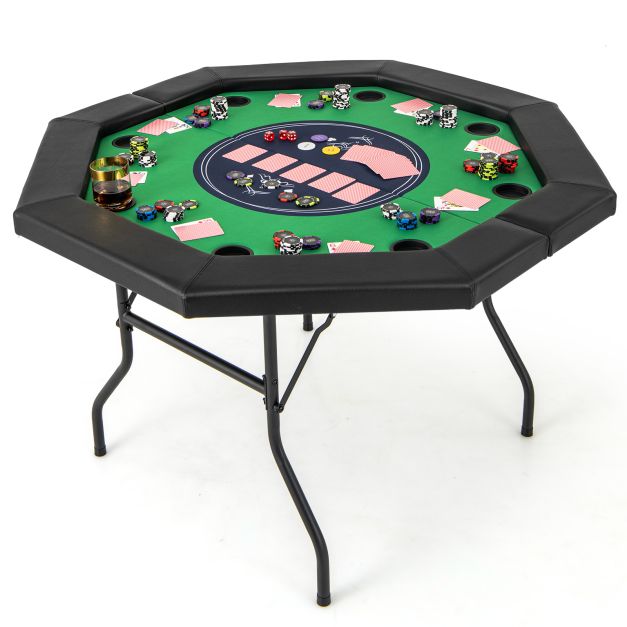 8-Player 130cm Foldable Poker Table with Padded Rails & Easy Storage