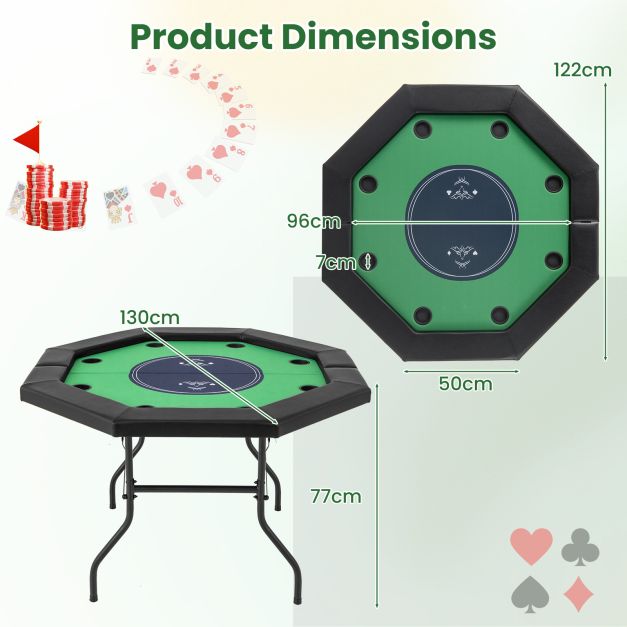 8-Player 130cm Foldable Poker Table with Padded Rails & Easy Storage