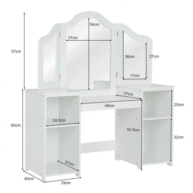 Kids Vanity Table with Foldable Mirror and Built-In Storage Shelf