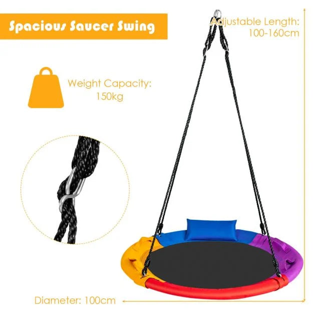 Kids’ 100cm Round Saucer Swing with Pillow and Sturdy Handle