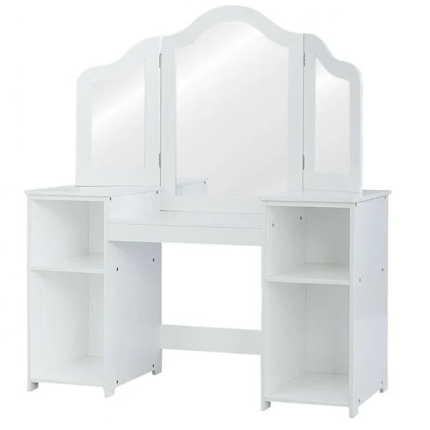 Kids Vanity Table with Foldable Mirror and Built-In Storage Shelf