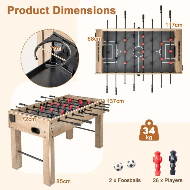 Full-Size 137cm Foosball Table with 2 Balls and Foldable Cup Holders
