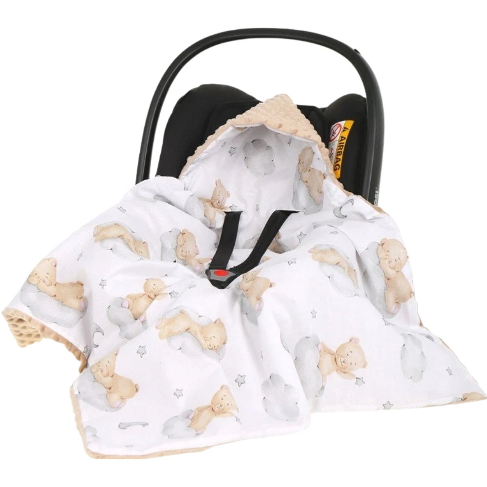 Baby Car Seat Hooded Blanket Double-Sided Soft Cotton Cozy Travel Cover for Infant
