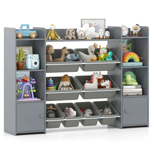 Large 142 cm Toy Storage Organizer with Bookshelf and 8 Removable Bins