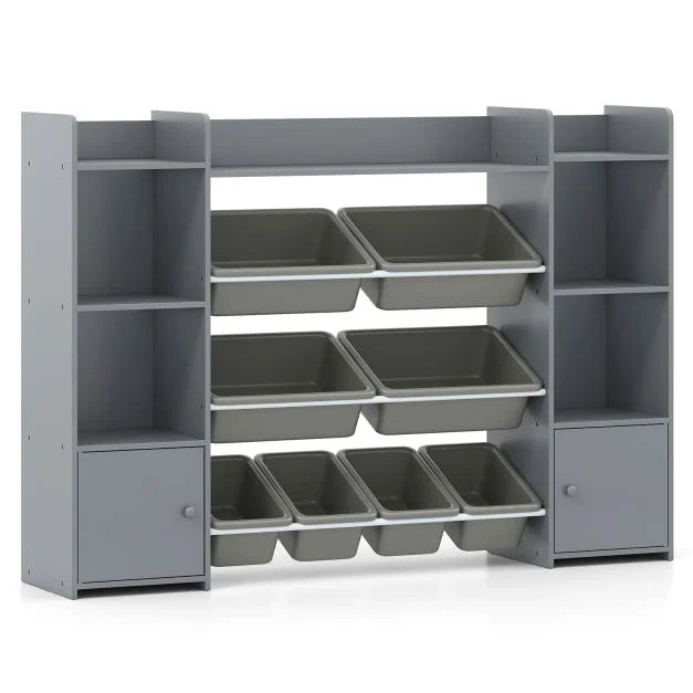 Large 142 cm Toy Storage Organizer with Bookshelf and 8 Removable Bins