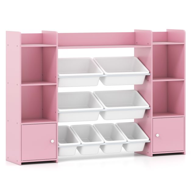 Large 142 cm Toy Storage Organizer with Bookshelf and 8 Removable Bins