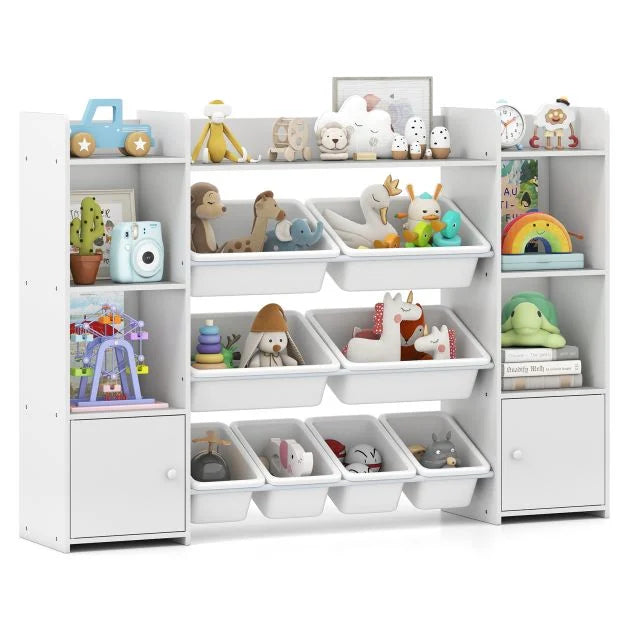 Large 142 cm Toy Storage Organizer with Bookshelf and 8 Removable Bins