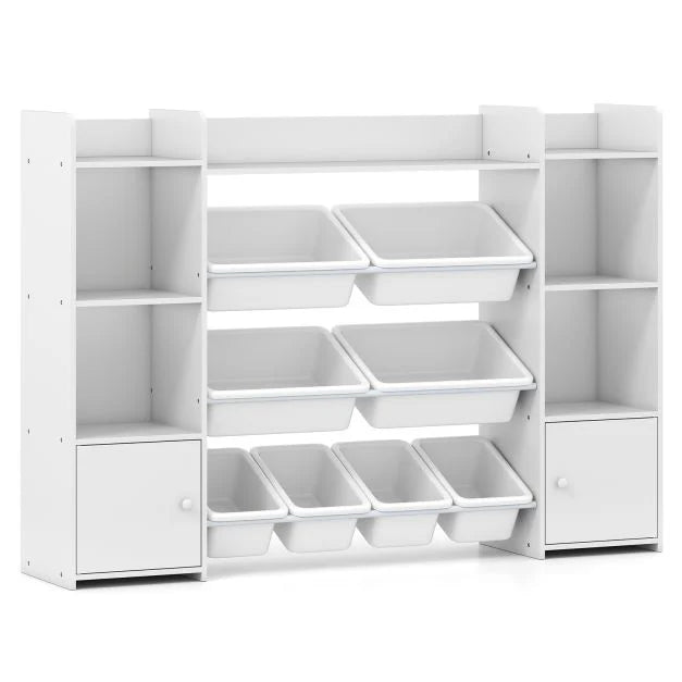 Large 142 cm Toy Storage Organizer with Bookshelf and 8 Removable Bins