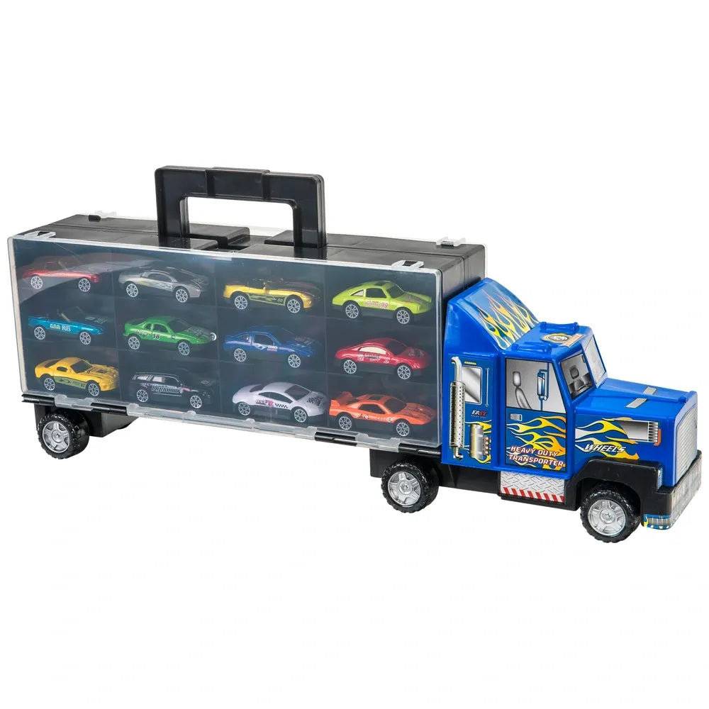 Super Wheelz Diecast Car Set with Truck Carry Case – 12 Vehicles
