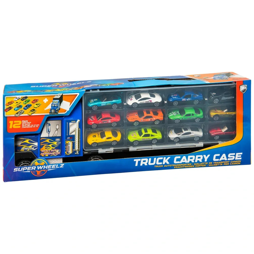 Super Wheelz Diecast Car Set with Truck Carry Case – 12 Vehicles