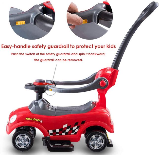 Kids 3-in-1 Ride-On Car with Push Handle for Toddlers and Young Kids