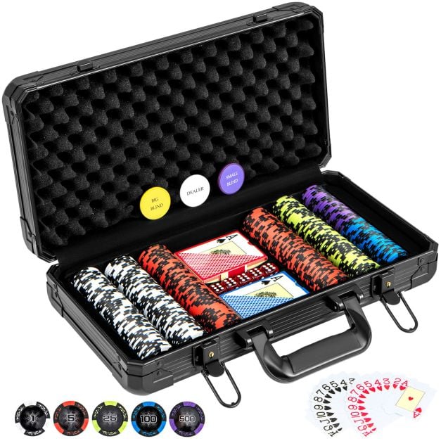 300-Piece 14g Texas Hold’em Poker Chip Set with Dealer Buttons & Dice