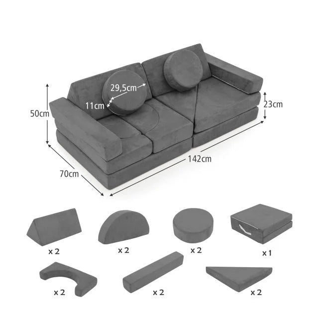 14-Piece Modular Kids Play Couch Sectional Sofa Building Blocks Playset