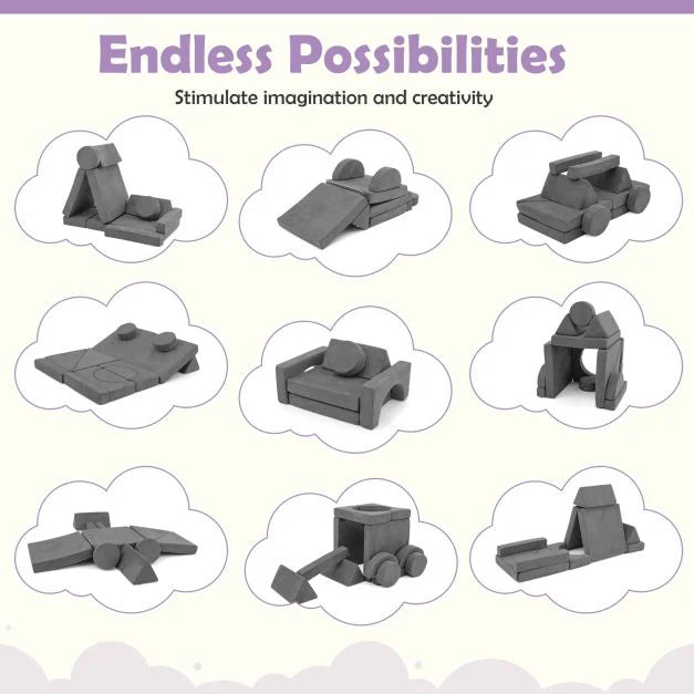 14-Piece Modular Kids Play Couch Sectional Sofa Building Blocks Playset