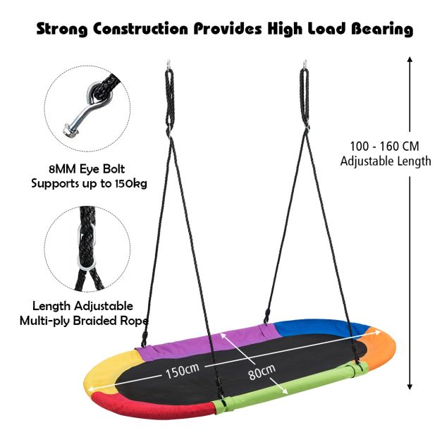Oval 150 cm Kids Swing with Height-Adjustable Rope for Indoor/Outdoor Use