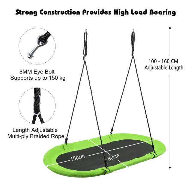 Oval 150 cm Kids Swing with Height-Adjustable Rope for Indoor/Outdoor Use