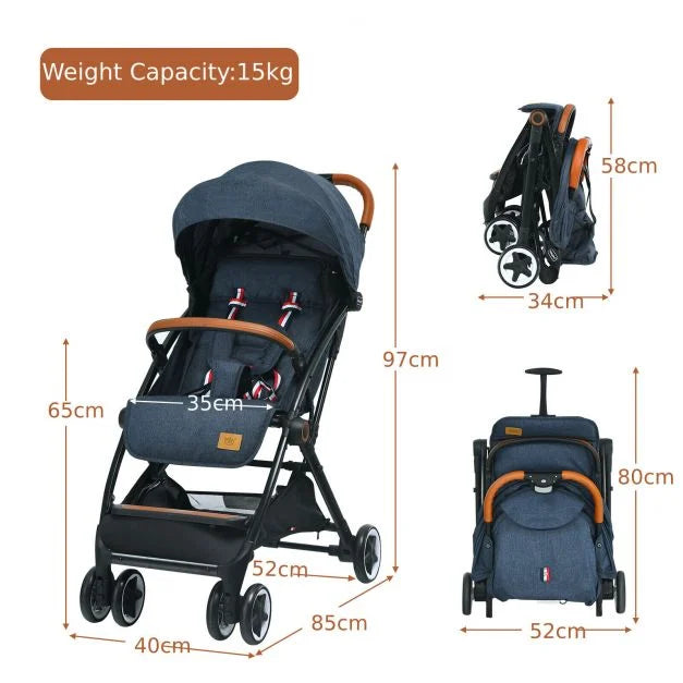 Lightweight Folding Pushchair with Adjustable Backrest and Footrest