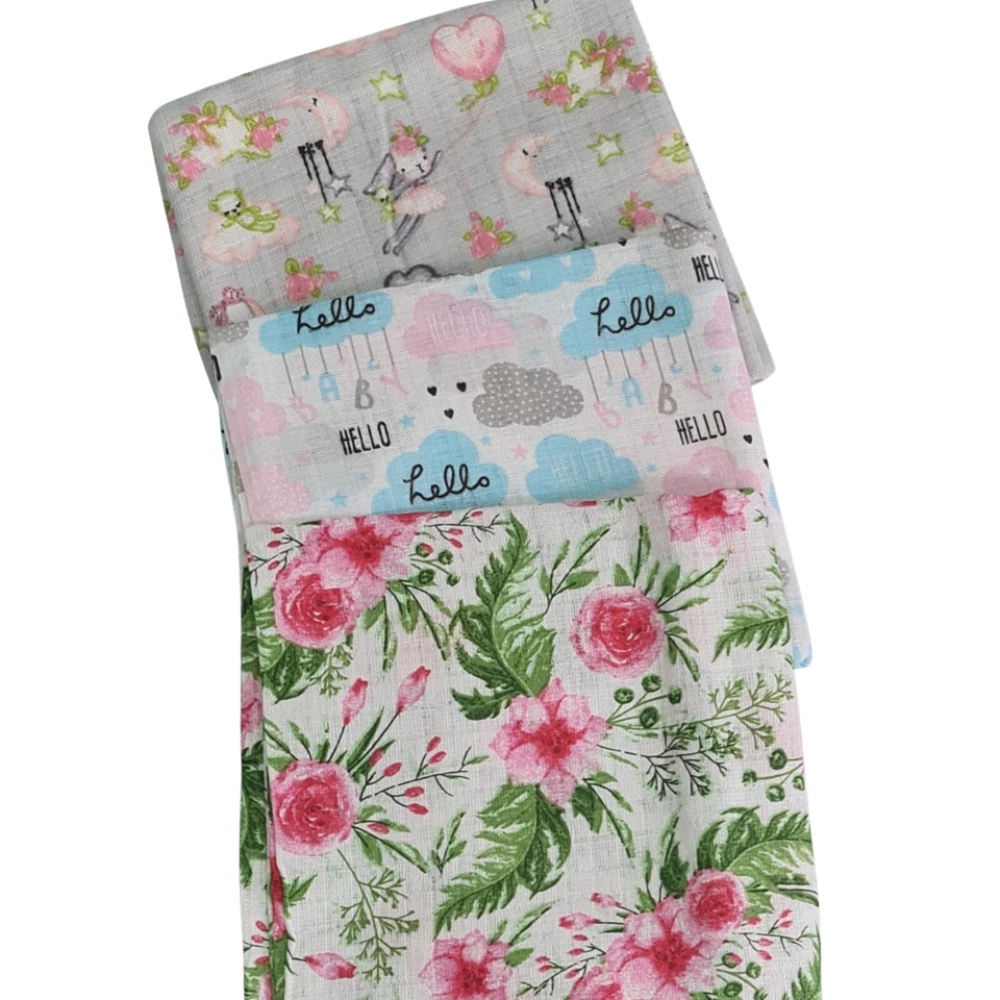 3 Pack Xl Large Printed Muslin Squares for Babies, Reusable 100% Cotton Nappy Cloths