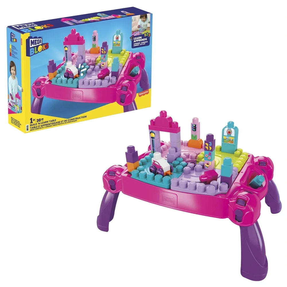 MEGA Bloks Build 'N Learn Table in Pink & Purple with Building Blocks