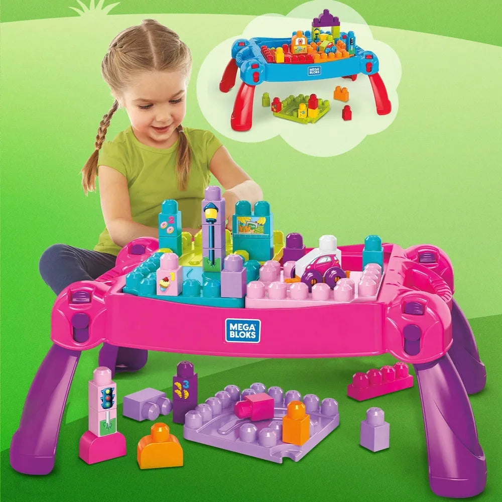 MEGA Bloks Build 'N Learn Table in Pink & Purple with Building Blocks