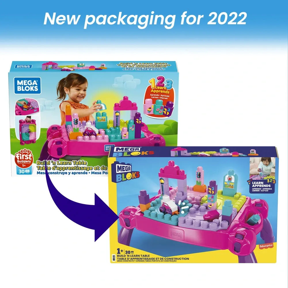MEGA Bloks Build 'N Learn Table in Pink & Purple with Building Blocks