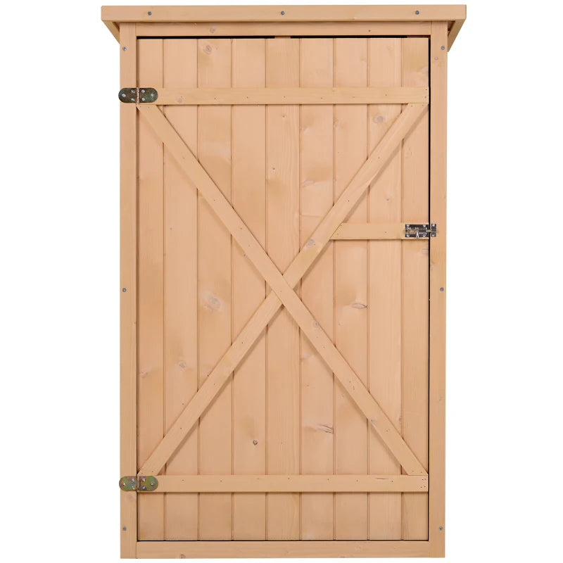 Wooden Garden Storage Shed with Shelves & Bolt Latch, Compact 75x56x115 cm – Natural