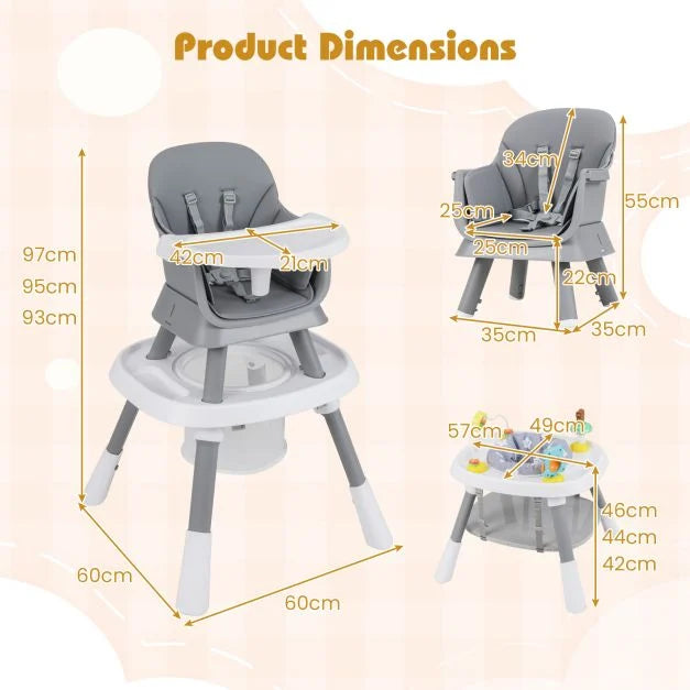Convertible 16-in-1 Baby High Chair with Detachable Tray and 5-Point Safety Harness