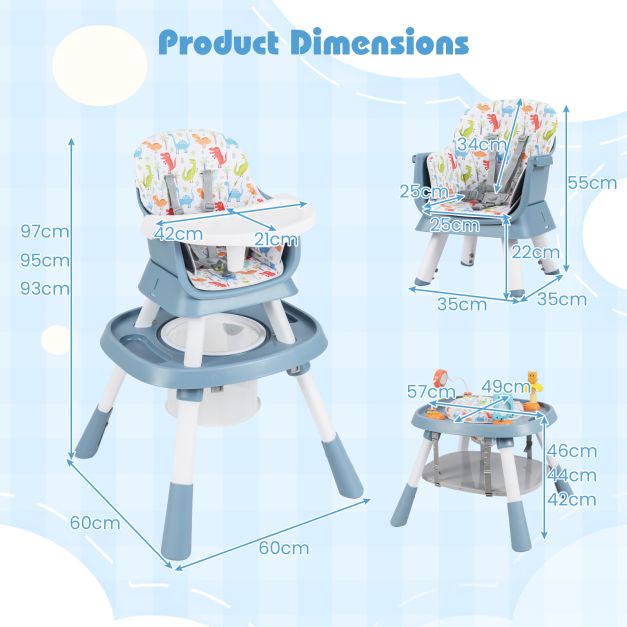 Convertible 16-in-1 Baby High Chair with Detachable Tray and 5-Point Safety Harness