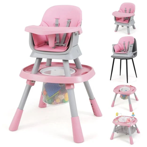 Convertible 16-in-1 Baby High Chair with Detachable Tray and 5-Point Safety Harness