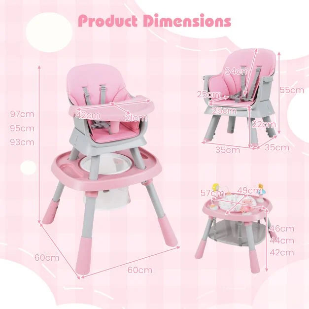Convertible 16-in-1 Baby High Chair with Detachable Tray and 5-Point Safety Harness
