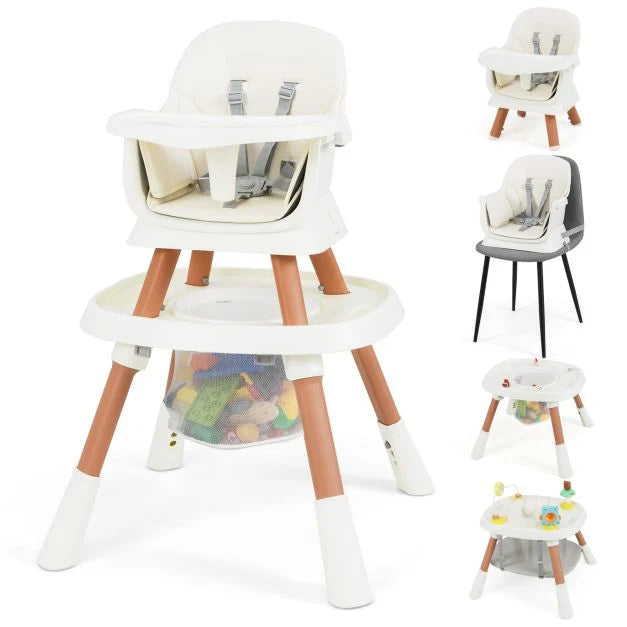 Convertible 16-in-1 Baby High Chair with Detachable Tray and 5-Point Safety Harness