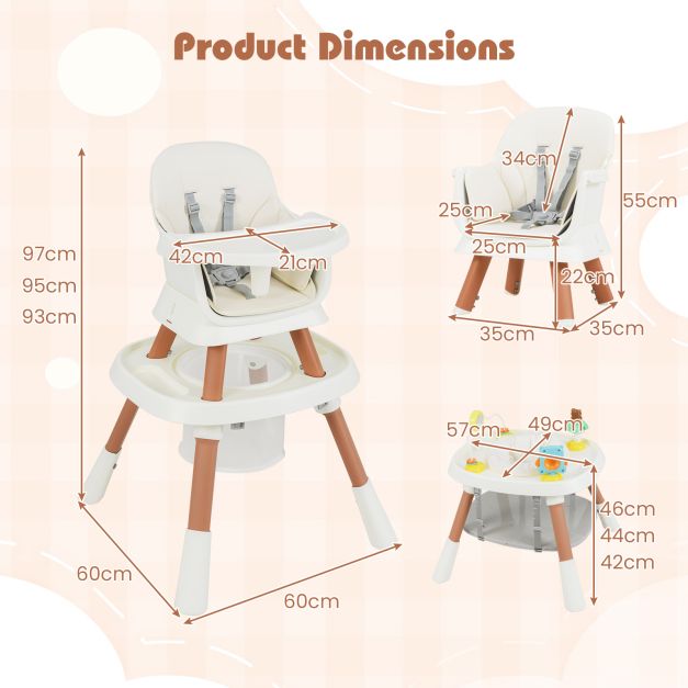 Convertible 16-in-1 Baby High Chair with Detachable Tray and 5-Point Safety Harness