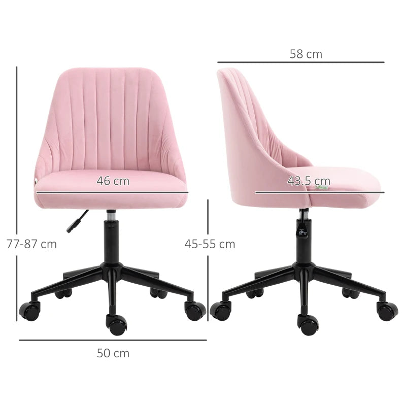 Pink Velvet Armless Chair for Office