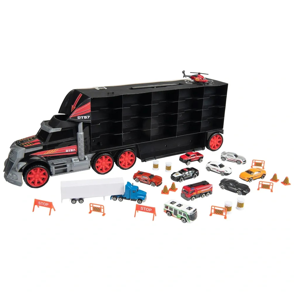 Super Wheelz Diecast Truck Carry Case Set with 7 Mini Cars for Kids