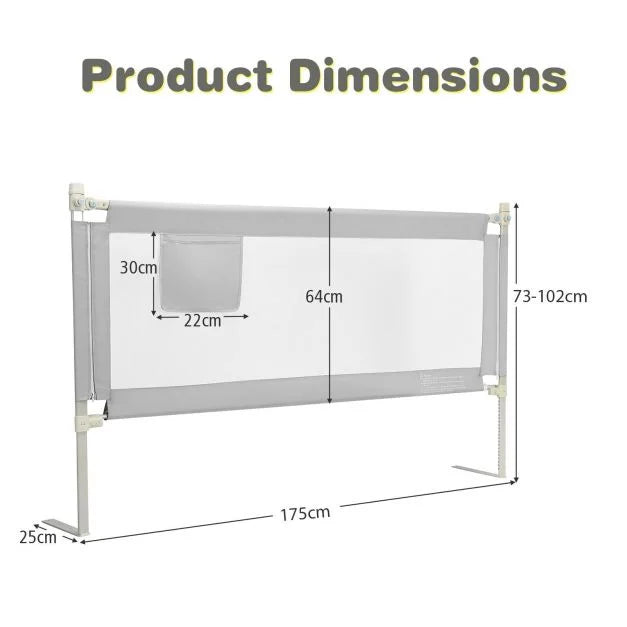 175CM Infant Safety Bed Guardrail with Anti-Collision Padding & Side Pocket