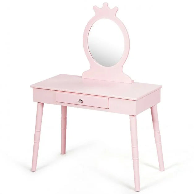 Kids Dressing Table Set with Comfortable Padded Stool for Bedroom