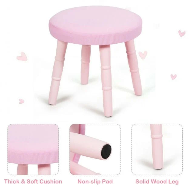 Kids Dressing Table Set with Comfortable Padded Stool for Bedroom