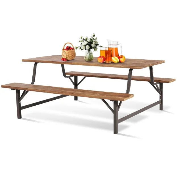 180cm Patio Table & Bench Set – Durable Acacia Wood Furniture