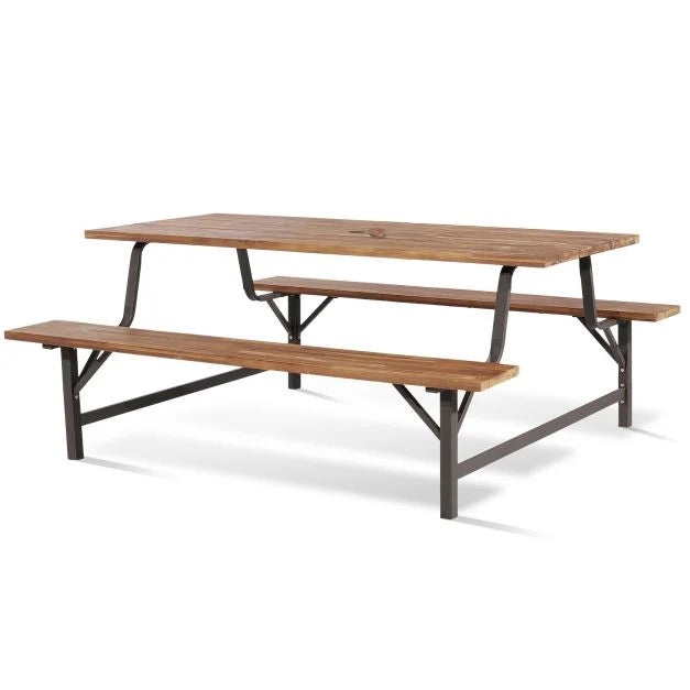 180cm Patio Table & Bench Set – Durable Acacia Wood Furniture